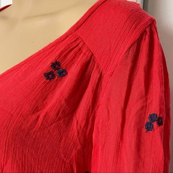 Free People Women’s Oxford Embroidered Mini Dress Red Combo Size Small - Picture 7 of 16